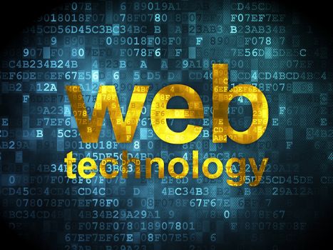 SEO web development concept: pixelated words Web Technology on digital background, 3d render