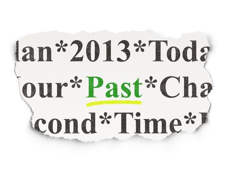 Timeline concept: torn newspaper with words Past on Paper background, 3d render