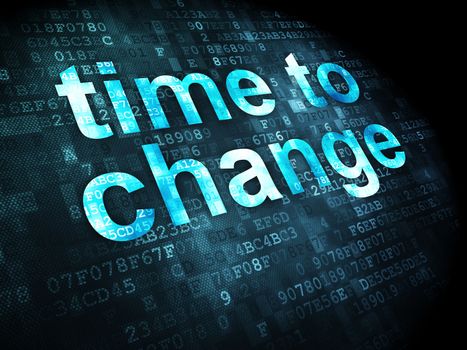 Time concept: pixelated words Time to Change on digital background, 3d render