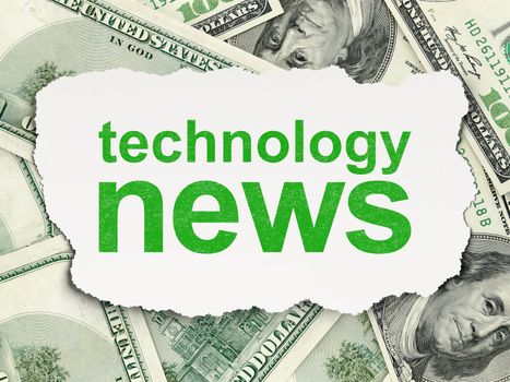 News concept: torn paper with words Technology News on Money background, 3d render