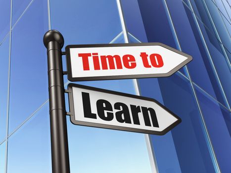 Time concept: Time to Learn on Building background, 3d render