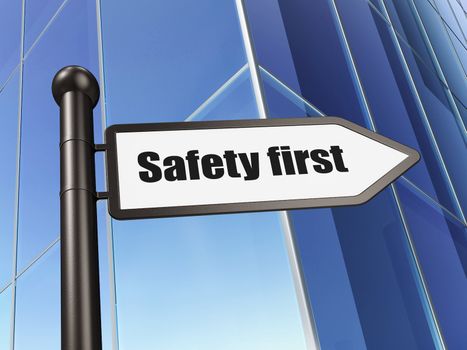 Safety concept: Safety First on Building background, 3d render