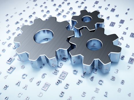 Marketing concept: Silver Gears on digital background, 3d render