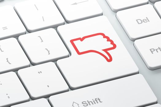 Social network concept: Enter button with Unlike on computer keyboard background, 3d render