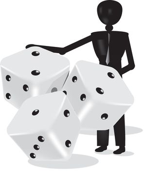 dices in 3d grey and white with black dots