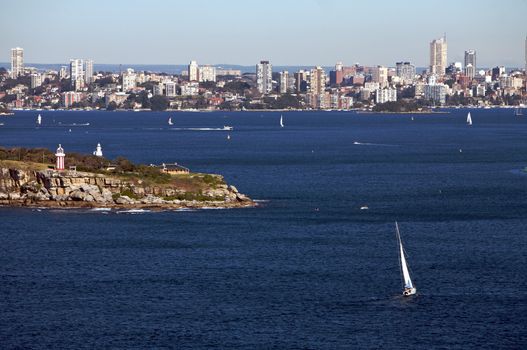 Sydney harbour skyline and boat in Sydney, Australia