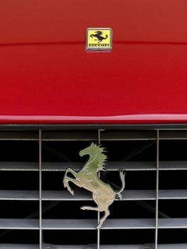 Logo of Ferrari on Sport car Formula 1, Italy
