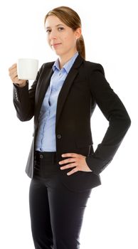 Attractive caucasion business woman in her 30s shot in studio isolated on a white background