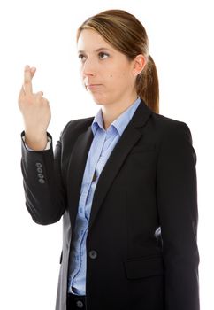 Attractive caucasion business woman in her 30s shot in studio isolated on a white background