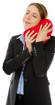 Attractive caucasion business woman in her 30s shot in studio isolated on a white background