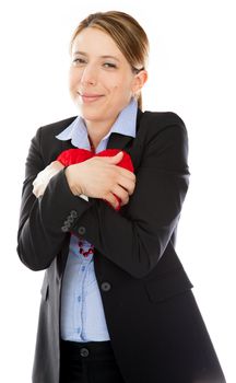 Attractive caucasion business woman in her 30s shot in studio isolated on a white background