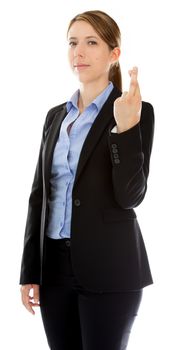 Attractive caucasion business woman in her 30s shot in studio isolated on a white background