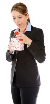 Attractive caucasion business woman in her 30s shot in studio isolated on a white background