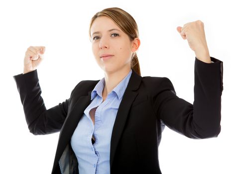 Attractive caucasion business woman in her 30s shot in studio isolated on a white background