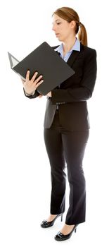 Attractive caucasion business woman in her 30s shot in studio isolated on a white background