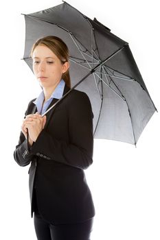 Attractive caucasion business woman in her 30s shot in studio isolated on a white background