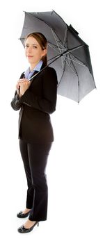 Attractive caucasion business woman in her 30s shot in studio isolated on a white background