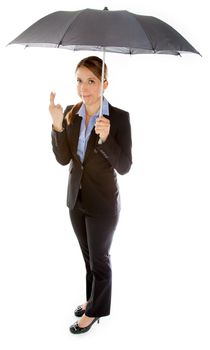 Attractive caucasion business woman in her 30s shot in studio isolated on a white background