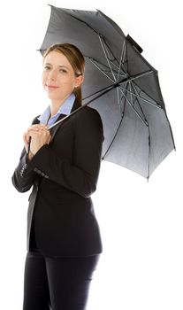 Attractive caucasion business woman in her 30s shot in studio isolated on a white background