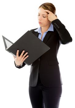 Attractive caucasion business woman in her 30s shot in studio isolated on a white background