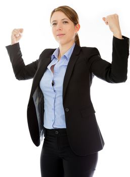 Attractive caucasion business woman in her 30s shot in studio isolated on a white background