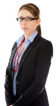 Attractive caucasion business woman in her 30s shot in studio isolated on a white background