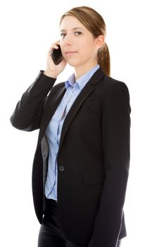 Attractive caucasion business woman in her 30s shot in studio isolated on a white background