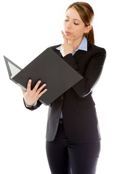 Attractive caucasion business woman in her 30s shot in studio isolated on a white background