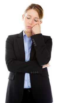 Attractive caucasion business woman in her 30s shot in studio isolated on a white background