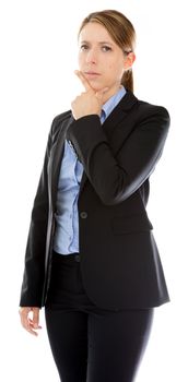 Attractive caucasion business woman in her 30s shot in studio isolated on a white background