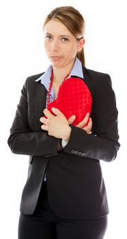 Attractive caucasion business woman in her 30s shot in studio isolated on a white background