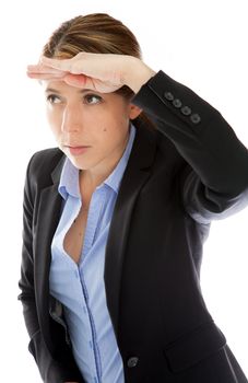 Attractive caucasion business woman in her 30s shot in studio isolated on a white background