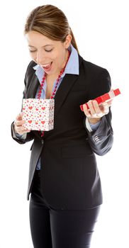 Attractive caucasion business woman in her 30s shot in studio isolated on a white background