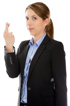 Attractive caucasion business woman in her 30s shot in studio isolated on a white background