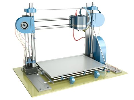 3D printer isolated on a white background. 3D rendered illustration.