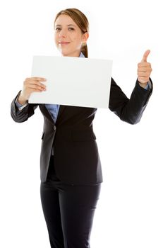 Attractive caucasion business woman in her 30s shot in studio isolated on a white background