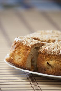 Apricot pie on plate. High resolution