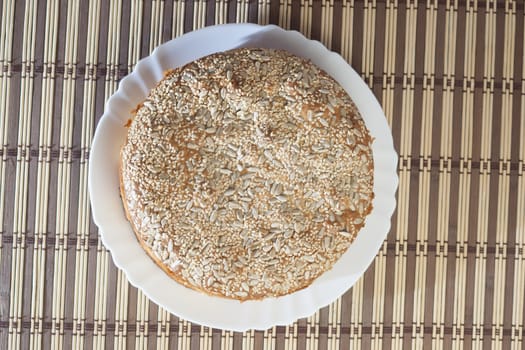 Apricot pie on plate. High resolution