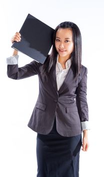 Attractive asian girl in her 30s shot in studio isolated on a white background