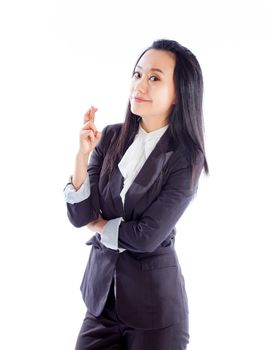 Attractive asian girl in her 30s shot in studio isolated on a white background