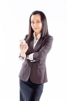 Attractive asian girl in her 30s shot in studio isolated on a white background