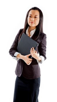 Attractive asian girl in her 30s shot in studio isolated on a white background