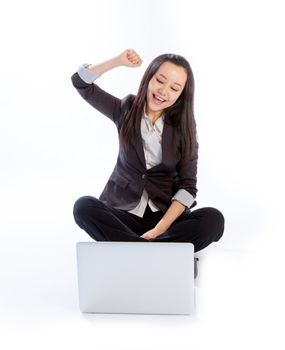 Attractive asian girl in her 30s shot in studio isolated on a white background