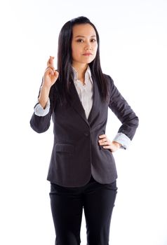 Attractive asian girl in her 30s shot in studio isolated on a white background