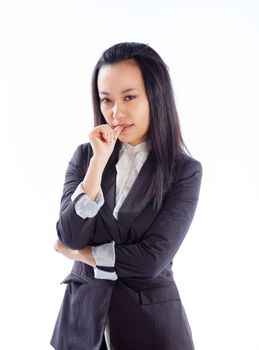 Attractive asian girl in her 30s shot in studio isolated on a white background