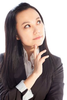 Attractive asian girl in her 30s shot in studio isolated on a white background