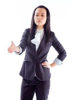 Attractive asian girl in her 30s shot in studio isolated on a white background