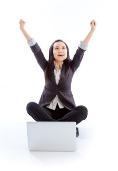 Attractive asian girl in her 30s shot in studio isolated on a white background