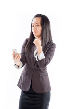 Attractive asian girl in her 30s shot in studio isolated on a white background