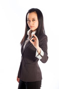 Attractive asian girl in her 30s shot in studio isolated on a white background